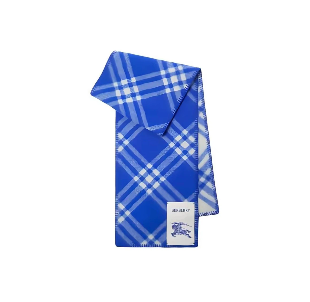 Burberry Unisex Wool Knit Scarf, Logo Check Pattern, Blue