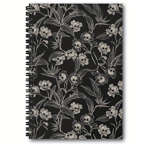 1pc Gothic Spiral Notebook Journal - Elegant Floral Gothic design with Black & White pages - Thick paper for Writing, Journaling, Office, School, Trav
