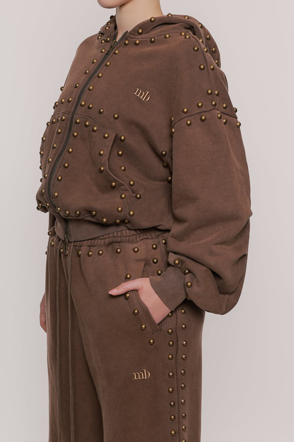 MARX STUDDED SWEAT JACKET -- BROWN
