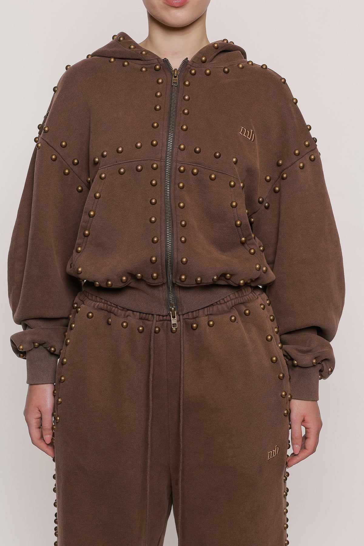 MARX STUDDED SWEAT JACKET -- BROWN
