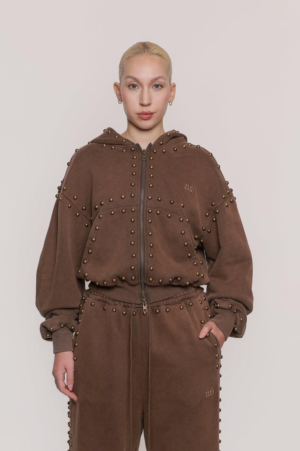 MARX STUDDED SWEAT JACKET -- BROWN