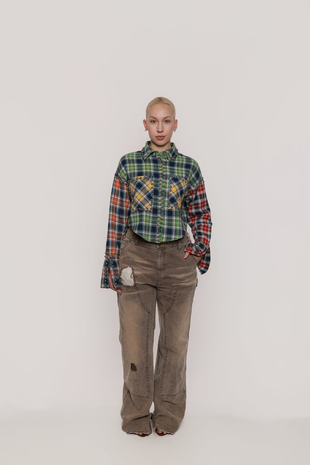 MILO STUDDED PLAID BUTTON DOWN